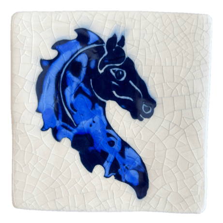Square ceramic coaster with a blue elephant design on a crackle glaze background